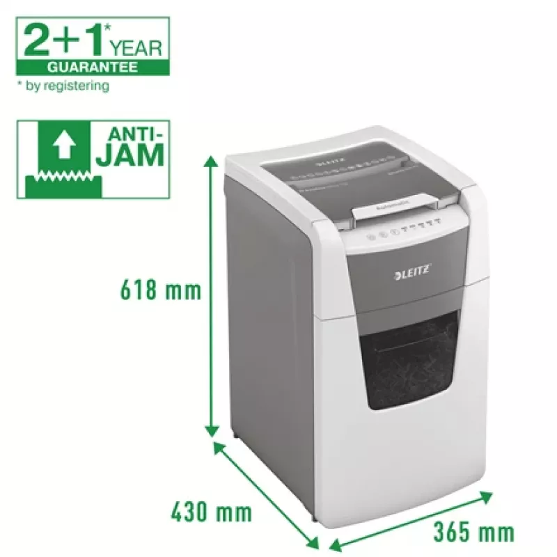 Leitz IQ Autofeed Office 150 automaatne paberipurustaja P5, mikropeenestus, 22 cm, 2 x 15 mm, 44 L, 500 lehte, 55 dB