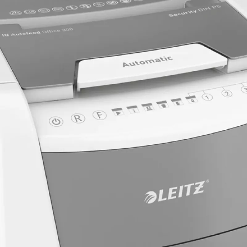 Leitz IQ Autofeed Office 300 automaatne paberipurustaja P5, mikro-purustus, 22 cm, 2 x 15 mm, 60 L, 700 lehte, 55 dB