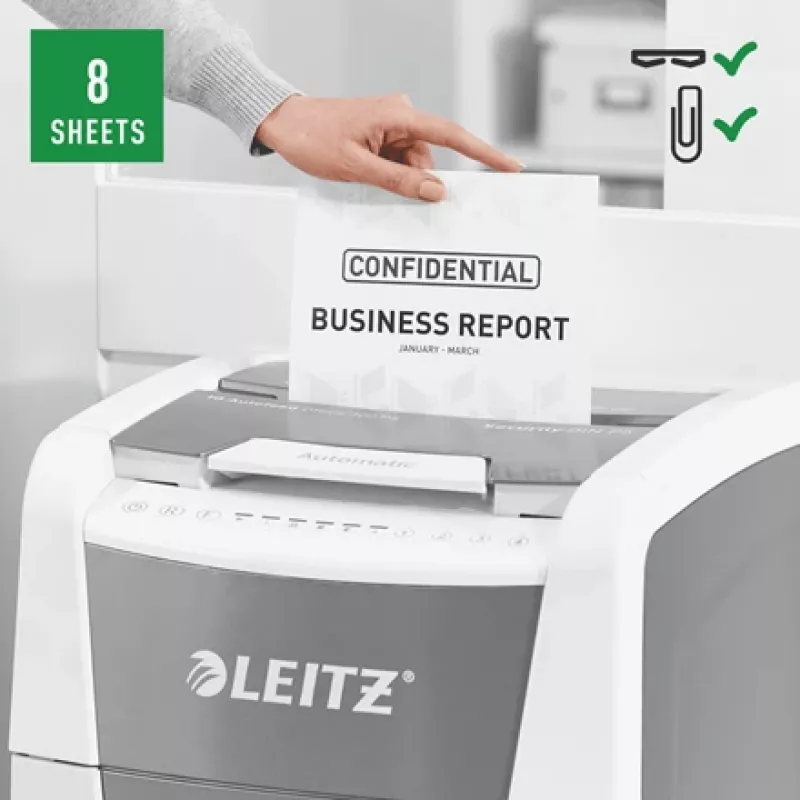 Leitz IQ Autofeed Office 300 automaatne paberipurustaja P5, mikro-purustus, 22 cm, 2 x 15 mm, 60 L, 700 lehte, 55 dB