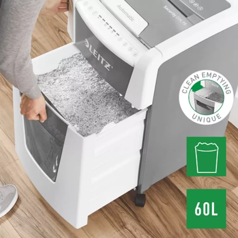 Leitz IQ Autofeed Office 300 automaatne paberipurustaja P5, mikro-purustus, 22 cm, 2 x 15 mm, 60 L, 700 lehte, 55 dB