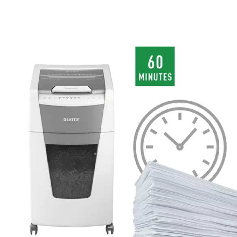 Leitz IQ Autofeed Office 300 automaatne paberipurustaja P5, mikro-purustus, 22 cm, 2 x 15 mm, 60 L, 700 lehte, 55 dB