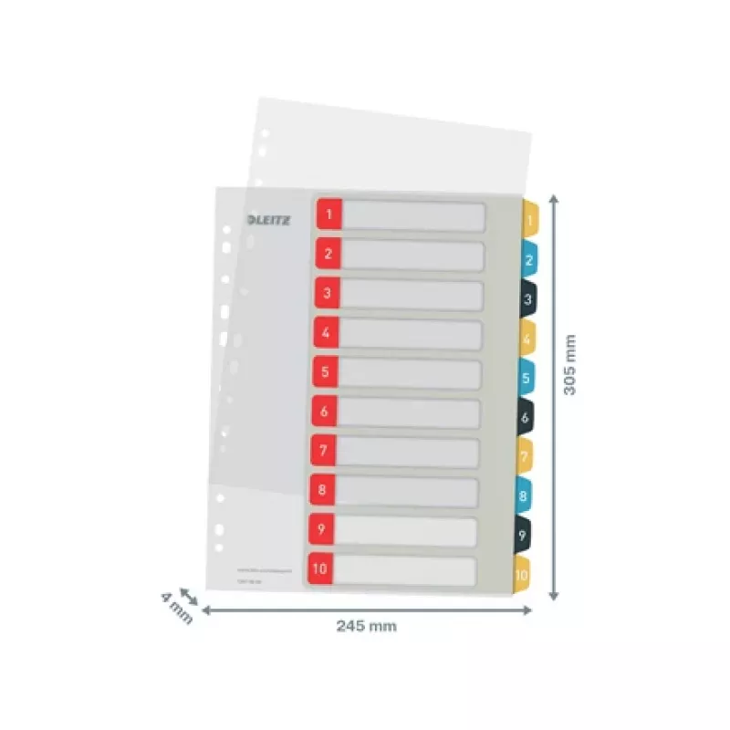 Leitz Cosy 1-10 prinditav register, PP, numbrisakiga register, polüpropüleen (PP), portree, A4 Maxi, 245 mm, 305 mm