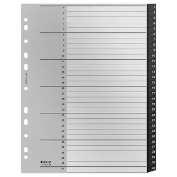 Leitz Recycle registriindeks, PP, eriti lai, numbriliste vahelehtedega register, polüpropüleen (PP), must, valge, portreeformaadis, A4 Maxi, 160 g/m²