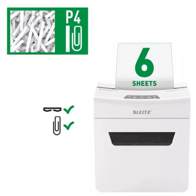 Leitz IQ Protect Premium paberipurustaja 6X P4, 4 x 40 mm, 10 L, 100 lehte, 55 dB, puutega, 6 lehte