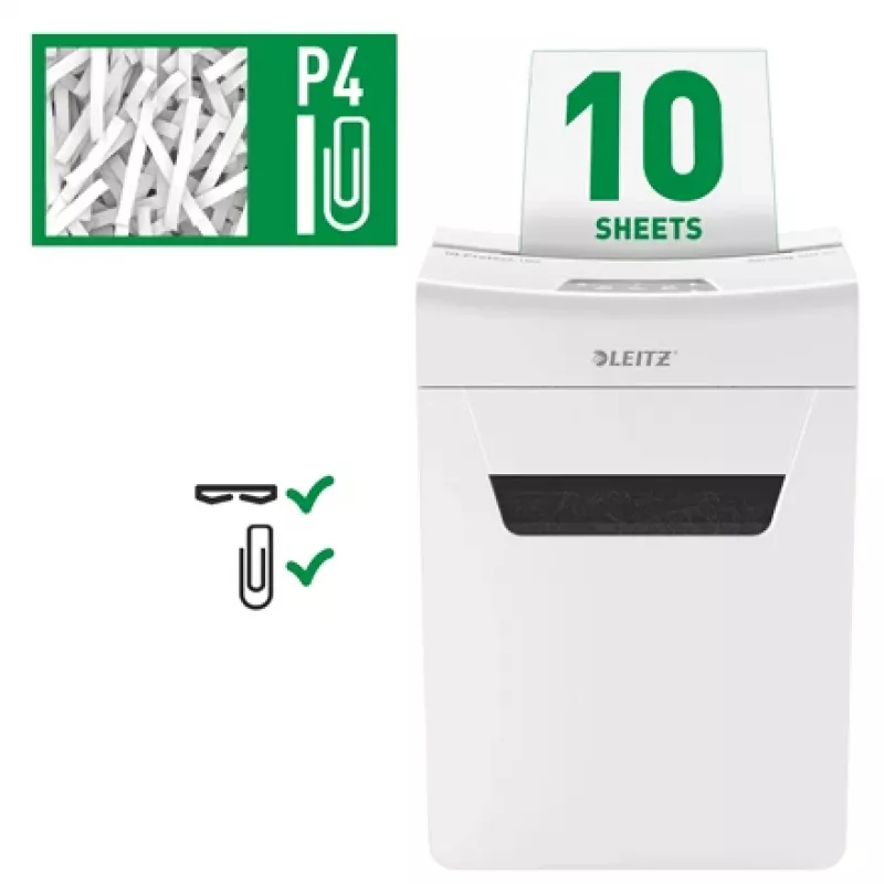 Leitz IQ Protect Premium paberipurustaja 10X P4, 4 x 40 mm, 18 L, 150 lehte, 55 dB, puutjuhtimine, 10 lehte