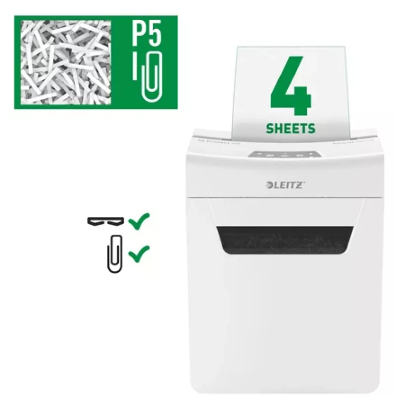 Leitz IQ Protect Premium paberipurustaja 4M P5, mikrohakkimine, 2 x 15 mm, 14 L, 150 lehte, 55 dB, puutetundlik