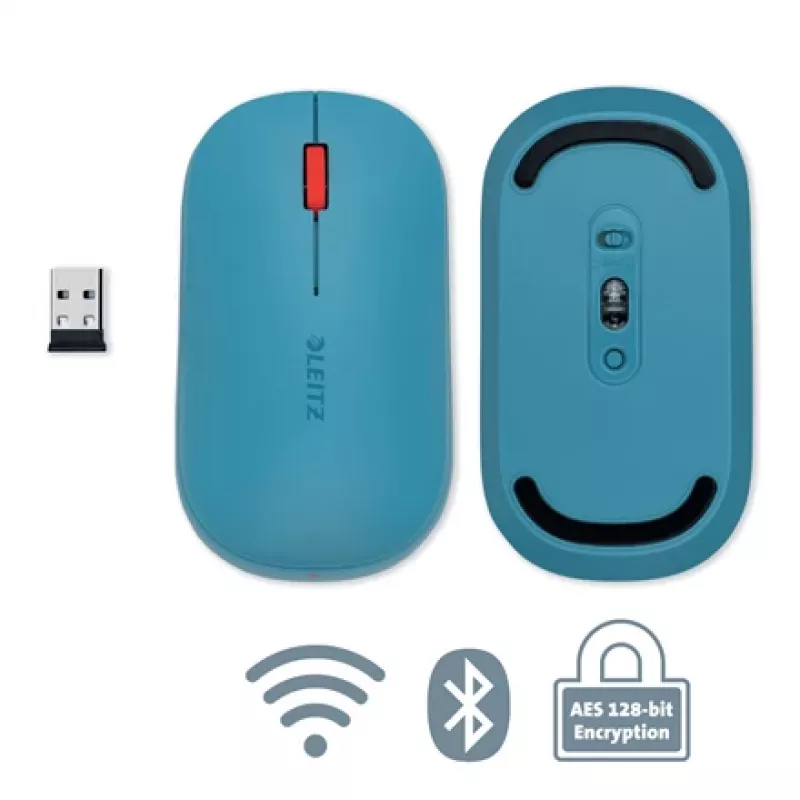 Leitz Cosy juhtmevaba hiir, mõlemakäeline, RF-juhtmevaba + Bluetooth, 4000 DPI, sinine