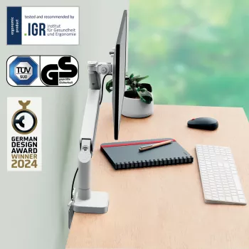 Leitz Ergo ruumisäästlik ühe monitori käsi, klamber/läbiviigukinnitus, 9 kg, 43,2 cm (17 tolli), 81,3 cm (32 tolli), 100 x 100 mm, hall