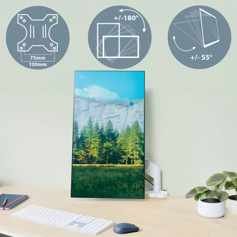 Leitz Ergo ruumisäästlik ühe monitori käsi, klamber/läbiviigukinnitus, 9 kg, 43,2 cm (17 tolli), 81,3 cm (32 tolli), 100 x 100 mm, hall