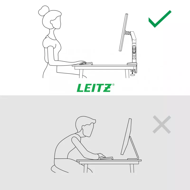 Leitz Ergo ruumisäästlik ühe monitori käsi, klamber/läbiviigukinnitus, 9 kg, 43,2 cm (17 tolli), 81,3 cm (32 tolli), 100 x 100 mm, hall