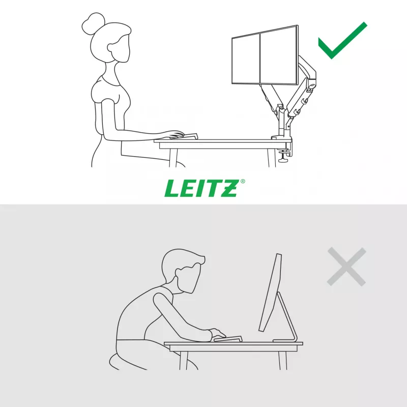 Leitz Ergo ruumisäästlik kahe monitori käsi, klamber/läbiviigukinnitus, 18 kg, 43,2 cm (17 tolli), 81,3 cm (32 tolli), 100 x 100 mm, hall