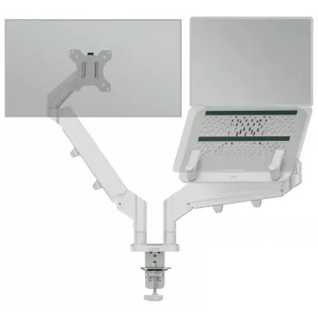 Leitz Ergo ruumisäästlik kahe monitori ja sülearvuti käsi, klamber/läbiviigukinnitus, 9 kg, 33 cm (13 tolli), 81,3 cm (32 tolli), 100 x 100 mm, hall