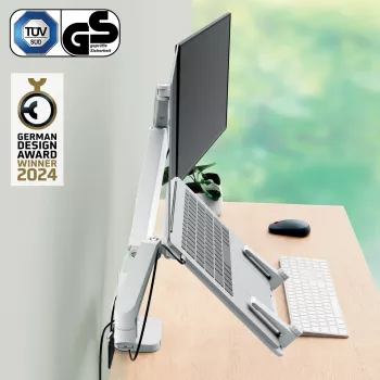 Leitz Ergo ruumisäästlik kahe monitori ja sülearvuti käsi, klamber/läbiviigukinnitus, 9 kg, 33 cm (13 tolli), 81,3 cm (32 tolli), 100 x 100 mm, hall