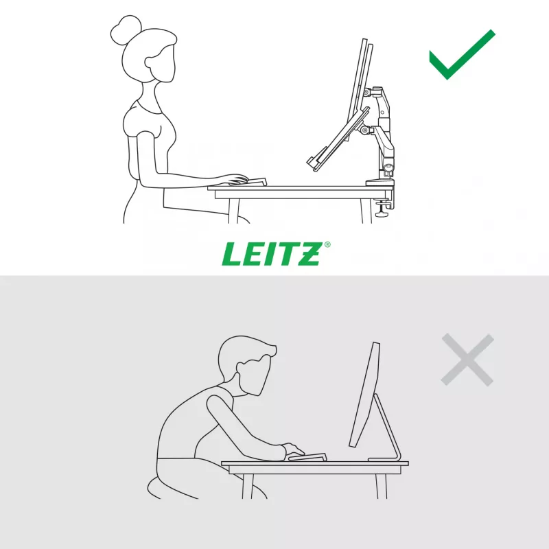 Leitz Ergo ruumisäästlik kahe monitori ja sülearvuti käsi, klamber/läbiviigukinnitus, 9 kg, 33 cm (13 tolli), 81,3 cm (32 tolli), 100 x 100 mm, hall