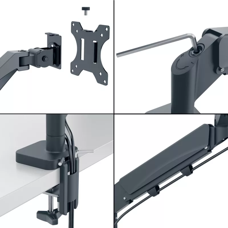 Leitz Ergo ruumisäästlik topeltmonitori ja sülearvuti käsi, klamber/läbiviigukinnitus, 18 kg, 43,2 cm (17 tolli), 81,3 cm (32 tolli), 100 x 100 mm, tumehall