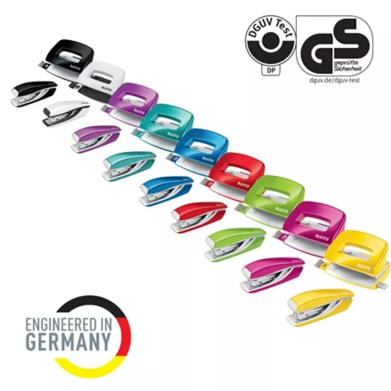 Leitz klammerdaja ja auguraua komplekt Mini WOW, 10 lehte, punane, P2, metall, 80 g/m², 3,5 cm