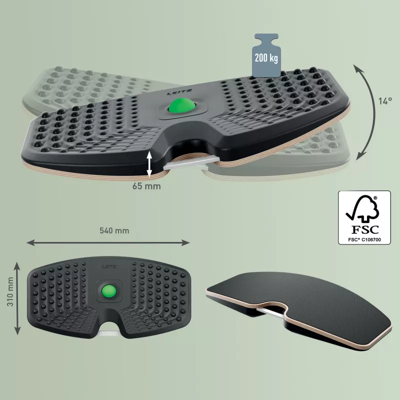 Leitz Ergo Active tasakaalulaud, tasakaalulaud, Tumehall, 200 kg, -14 - 14°, 540 mm, 310 mm