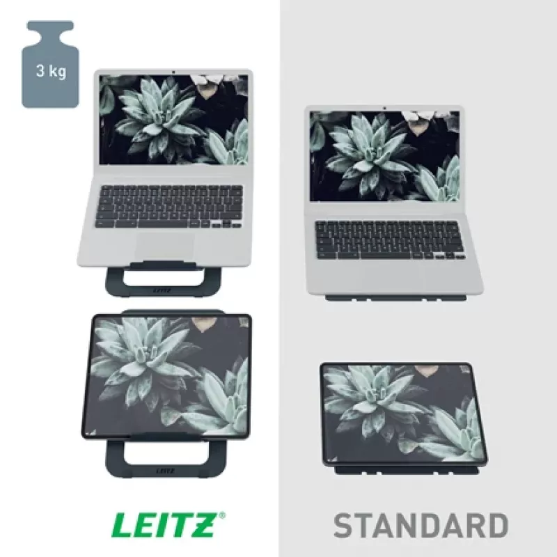 Leitz Ergo Aluminium üliõhuke reguleeritav sülearvutialus, sülearvuti- ja tahvelarvutihoidik, tumehall, alumiinium, 25.4 cm (10 tolli), 43.2 cm (17 tolli), 25.4 cm (10 tolli)