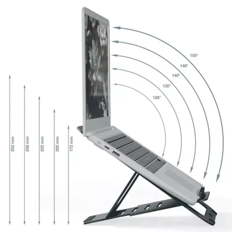 Leitz Ergo Aluminium üliõhuke reguleeritav sülearvutialus, sülearvuti- ja tahvelarvutihoidik, tumehall, alumiinium, 25.4 cm (10 tolli), 43.2 cm (17 tolli), 25.4 cm (10 tolli)