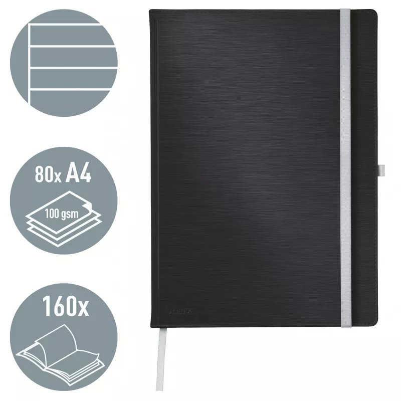 Leitz Style märkmik A4 joonitud kõva kaanega, Monokromaatiline, Must, A4, 80 lehte, 100 g/m², Joonitud paber