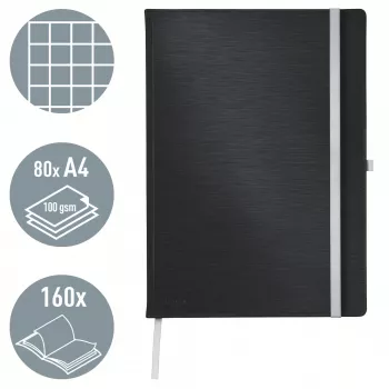 Leitz Style märkmik A4 ruuduline, kõva kaanega, monokroomne, must, A4, 80 lehte, 100 g/m², ruuduline paber
