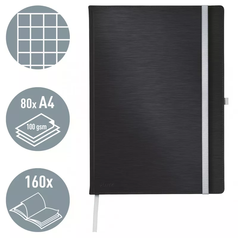 Leitz Style märkmik A4 ruuduline, kõva kaanega, monokroomne, must, A4, 80 lehte, 100 g/m², ruuduline paber