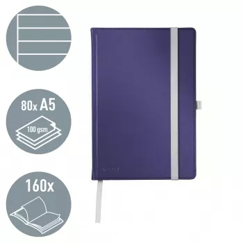 Leitz Style märkmik A5 joonega, kõva köide, Monokromaatiline, Sinine, A5, 80 lehte, 100 g/m², joonpaber
