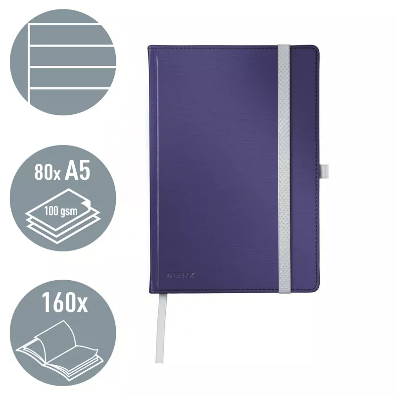Leitz Style märkmik A5 joonega, kõva köide, Monokromaatiline, Sinine, A5, 80 lehte, 100 g/m², joonpaber