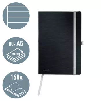 Leitz Style märkmik A5 jooneliste lehtedega, pehmekaaneline, ühevärviline, must, A5, 80 lehte, 100 g/m², jooneline paber