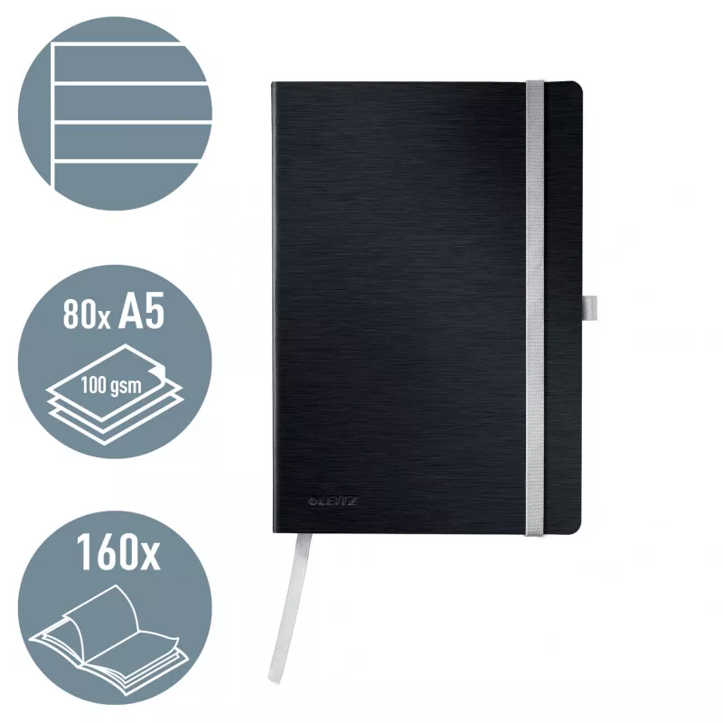 Leitz Style märkmik A5 jooneliste lehtedega, pehmekaaneline, ühevärviline, must, A5, 80 lehte, 100 g/m², jooneline paber