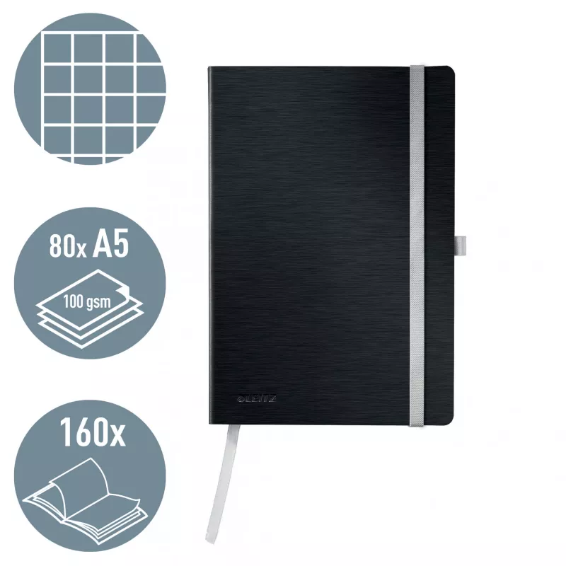 Leitz Style märkmik A5 ruuduline pehme kaanega, ühevärviline, must, A5, 80 lehte, 100 g/m², ruuduline paber