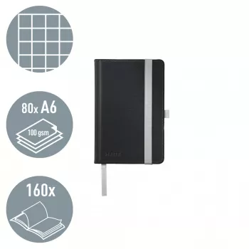 Leitz Style märkmik A6 ruuduline kõva kaanega, Monokromaatiline, Must, A6, 80 lehte, 100 g/m², ruuduline paber