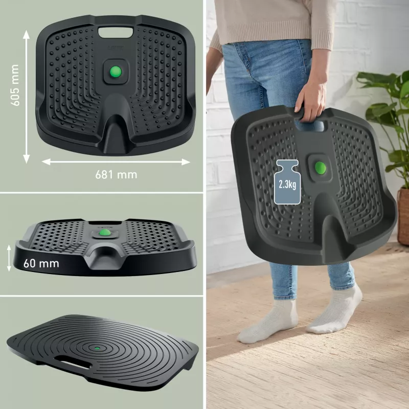 Leitz Ergo Active ergonoomiline väsimusvastane seismismatt, Ristkülikukujuline, Must, Polüuretaan, Mulliline, Hiina, 605 x 681 mm