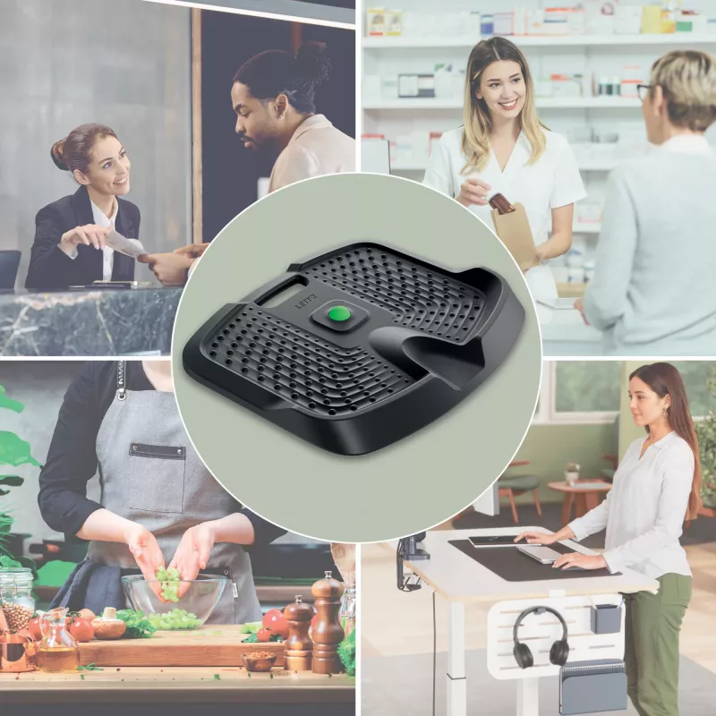 Leitz Ergo Active ergonoomiline väsimusvastane seismismatt, Ristkülikukujuline, Must, Polüuretaan, Mulliline, Hiina, 605 x 681 mm
