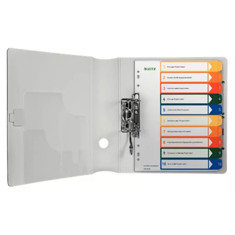 LEITZ plastik Index, Numbers, A4 Extra Wide, 1-10, PC-Writable, Transparent with Coloured Tabs, PP, 10-Part (1293-00-00)