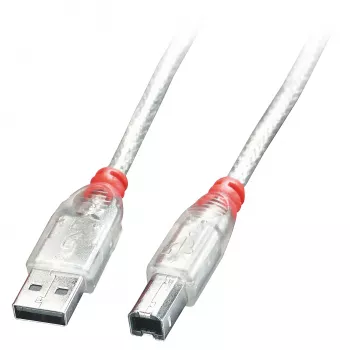 Lindyl 0,5 m USB 2.0 kaabel - tüüp A tüübile B, läbipaistev, 0,5 m, USB A, USB B, USB 2.0, 0,48 Gbit/s, läbipaistev