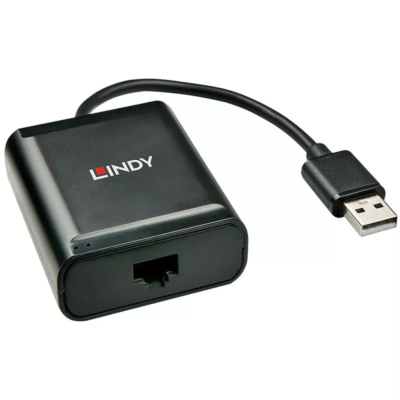 Lindy 60m 4 pordiga USB 2.0 Cat.6 pikendaja, USB 2.0, RJ-45, USB 2.0, must, metall, 52 mm, 60 mm