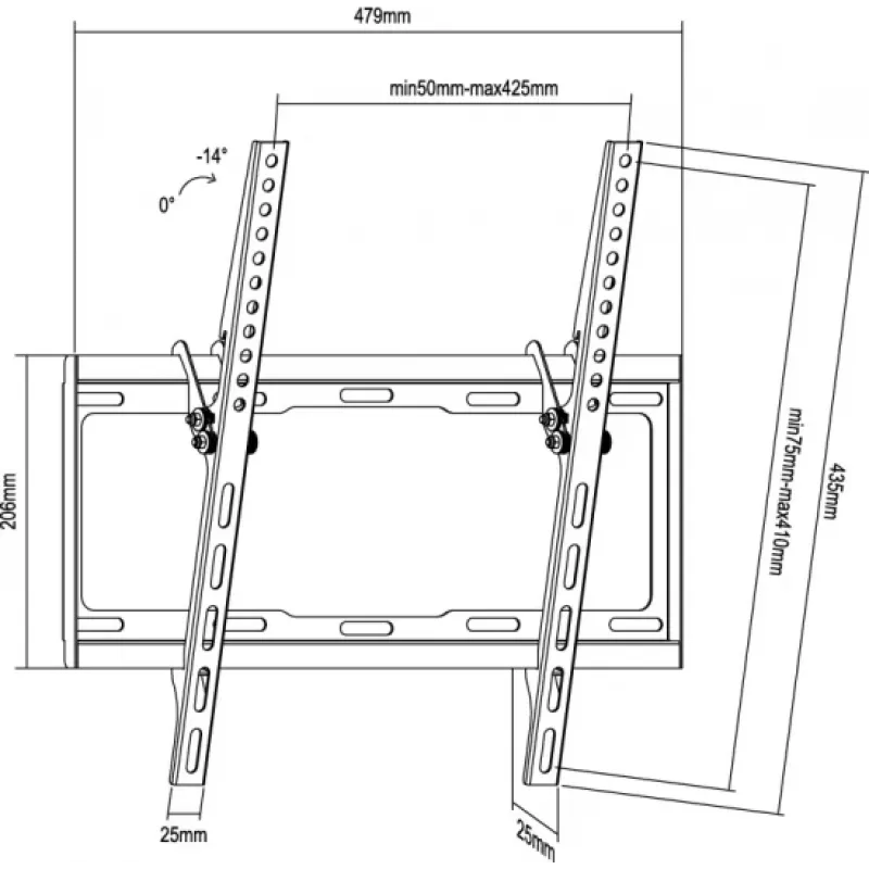 Equip 32-tolline kuni 55-tolline kallutatav teleri seinakinnitusklamber, 81,3 cm (32 tolli), 139,7 cm (55 tolli), 200 x 200 mm, 400 x 400 mm, teras, must