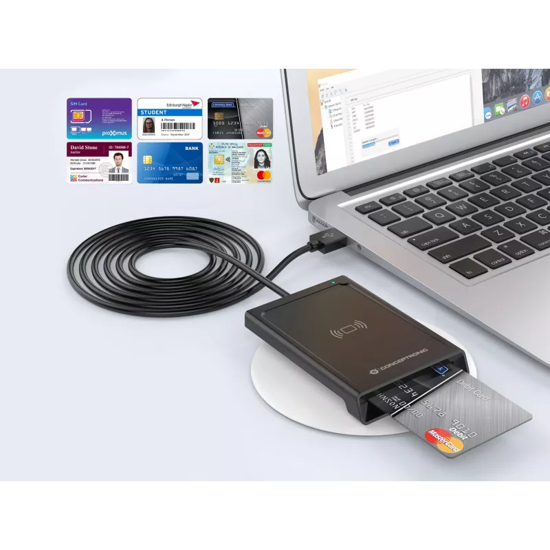 Conceptronic BIAN11B kahe liidesega nutikas ID-kaardilugeja, USB 2.0, lähiväljaside (NFC), 1 m, must, 100 g