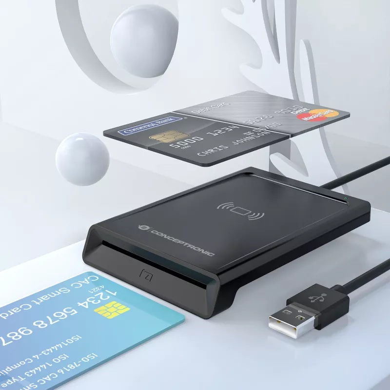 Conceptronic BIAN11B kahe liidesega nutikas ID-kaardilugeja, USB 2.0, lähiväljaside (NFC), 1 m, must, 100 g