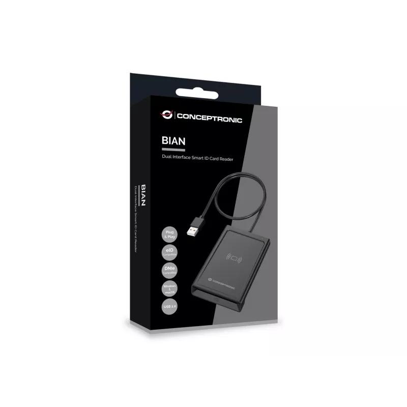 Conceptronic BIAN11B kahe liidesega nutikas ID-kaardilugeja, USB 2.0, lähiväljaside (NFC), 1 m, must, 100 g