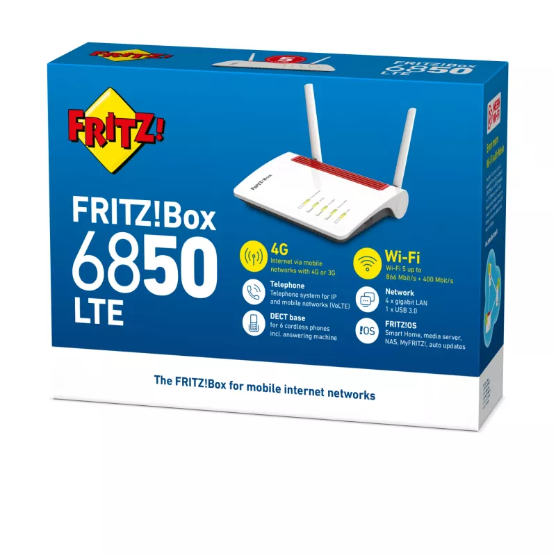 Box FRITZ 6850 LTE juhtmevaba ruuter Gigabit Ethernet Dual-band (2.4 GHz / 5 GHz) 4G Valge