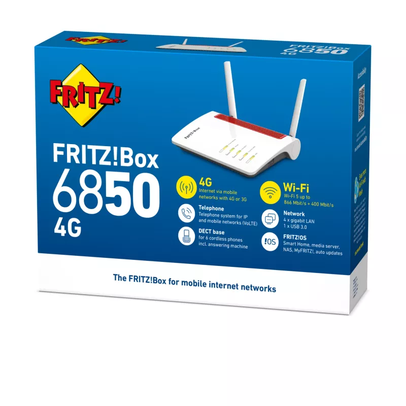 Box FRITZ 6850 4G International traadita ruuter Gigabit Ethernet kahesageduslik (2,4 GHz / 5 GHz) Valge