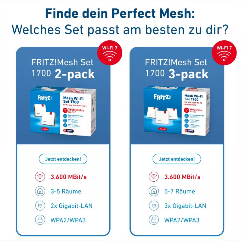 Traadita võrgusilma komplekt FRITZ mesh set 1700 2-pack by FRITZ, kaheribalised võrgusilma Wi‑Fi sõlmed