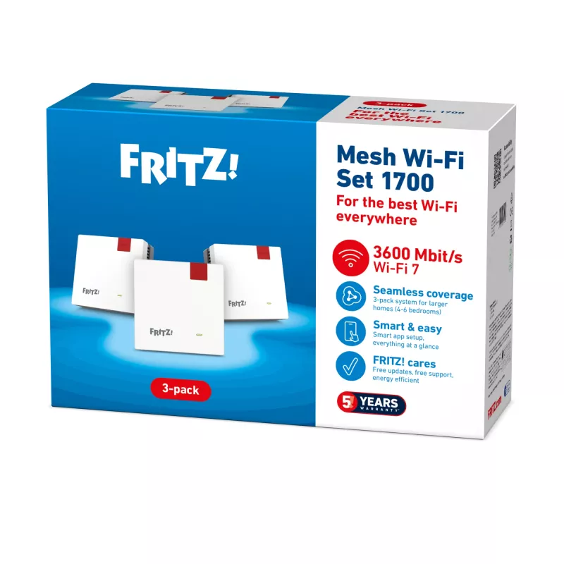 Traadita võrgusilma komplekt FRITZ 1700 3-pakend, valge, siseantennid