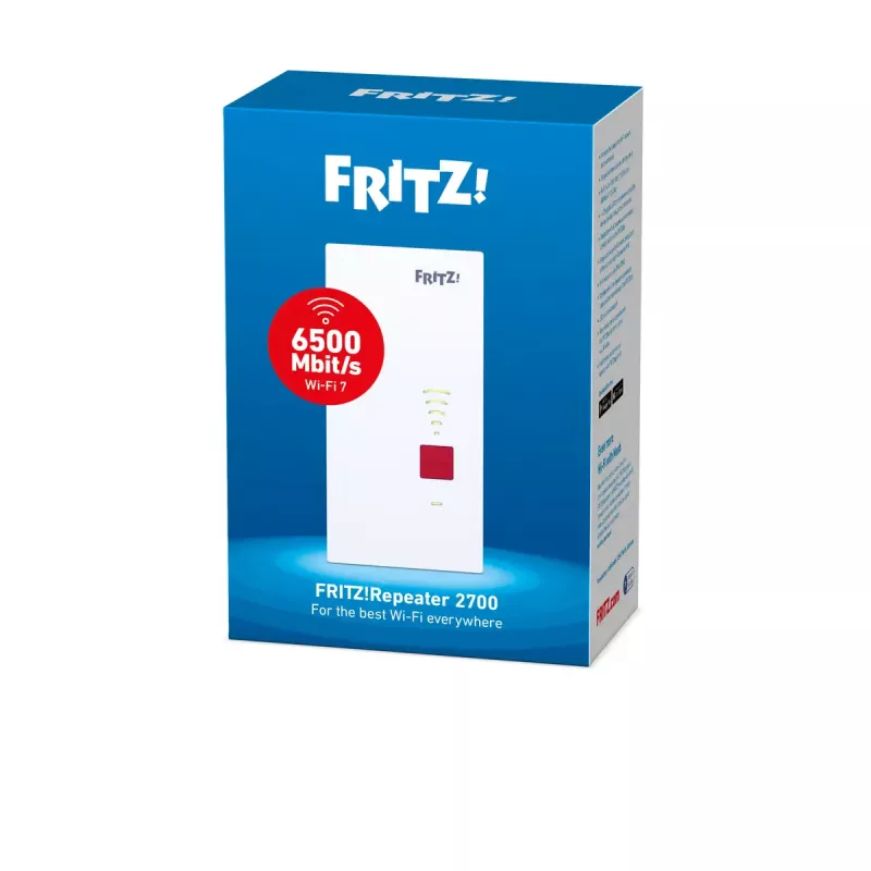 Wi-Fi repiiter AVM FRITZ! 2700 (kaheribaline, Wi‑Fi 7 802.11be, 6500 Mbit/s, 2.5 GbE, sisemised antennid)