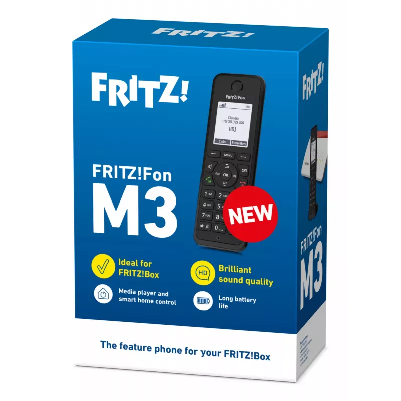DECT-telefon AVM FRITZ! Fon M3 International — juhtmeta telefonitoru, helistaja ID, valjuhääldi, 1 telefonitoru, 1000-kirjeline telefoniraamat