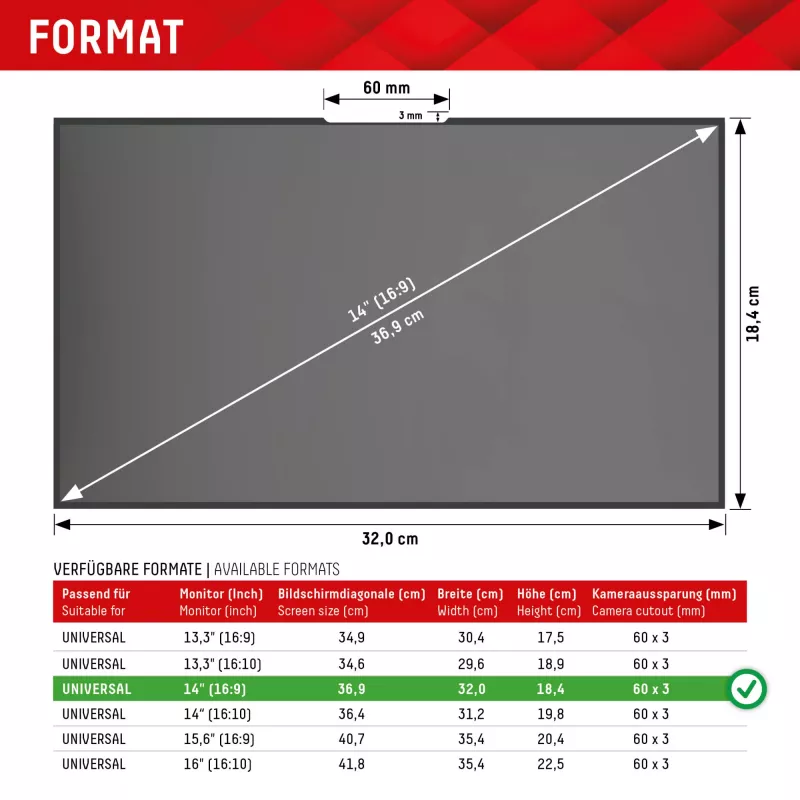 Displex PRIVACY SAFE eemaldatav kahesuunaline privaatsusfilter sülearvutile (randlos/raamita) 14 inch (16:9)