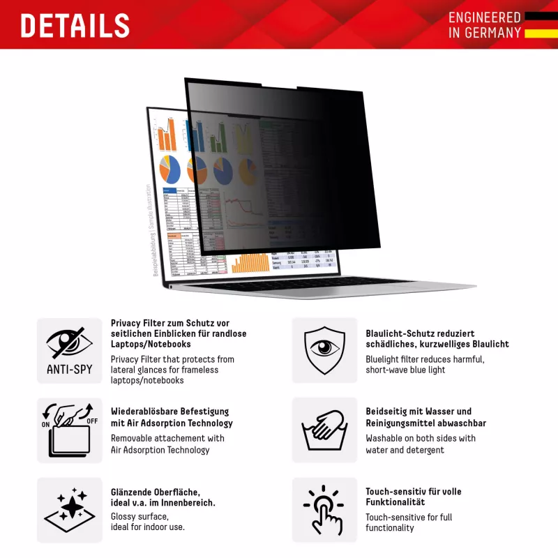 Displex PRIVACY SAFE eemaldatav 2-suunaline privaatsusfilter sülearvutile (raamita) 16 inch (16:10)