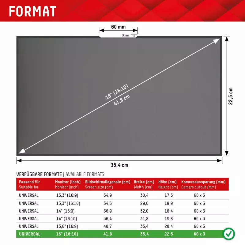 Displex PRIVACY SAFE eemaldatav 2-suunaline privaatsusfilter sülearvutile (raamita) 16 inch (16:10)